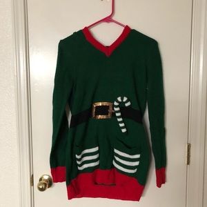 Christmas sweater with decorated hood